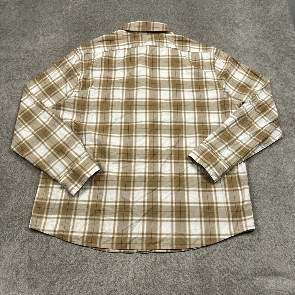 NEW Banana Republic Shirt Mens XL Untucked Fit Brown Plaid Lightweight Organic